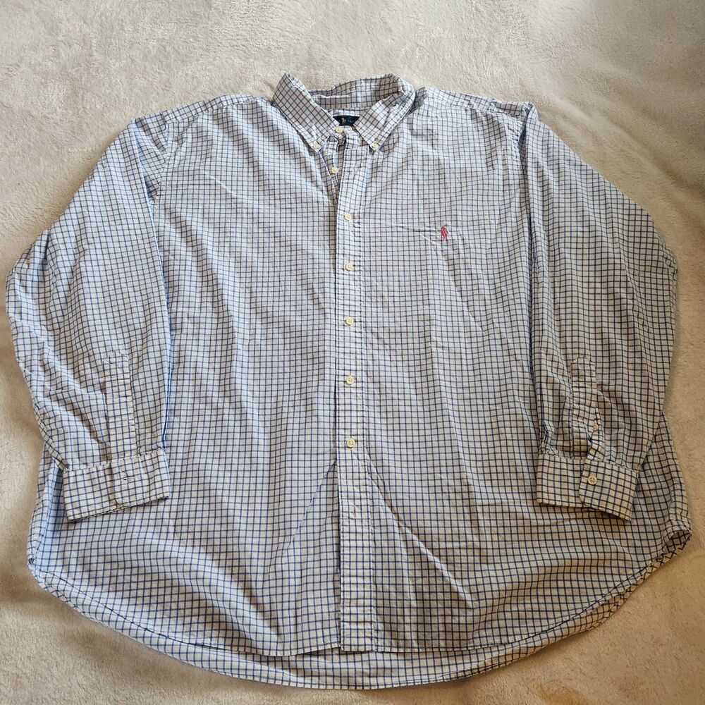 Polo Ralph Lauren Big & Tall Shirt Mens 3XB Blue White Check Button Down EUC